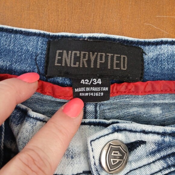 Encrypted Men's Distressed Sequin Y2K Streetwear Denim Jeans 42x34 1980 Vintage - Picture 9 of 14